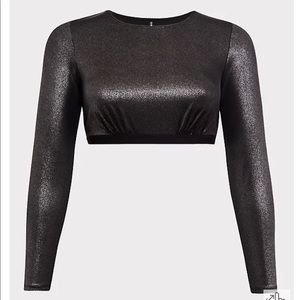 SILVER METALLIC LONG SLEEVE UNDER-IT-ALL CROP TOP